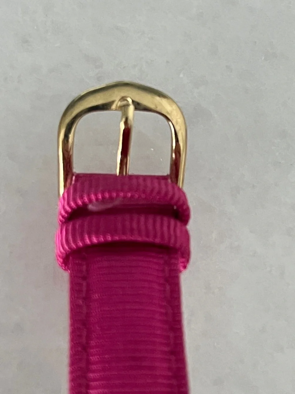 Vernier Gold-Tone Women’s Watch with Fuchsia Pink Grosgrain Strap